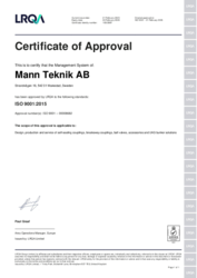 ISO 9001 Certificate for MannTek
