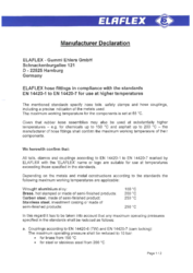 Manufacturer declaration of hose fittings for use at higher temperatures