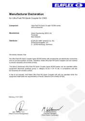 Manufacturer Declaration for Ultra Fast Fill Quick Couplers HC300 series for CNG