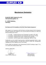 Manufacturer Declaration for Bio Diesel and HVO Suitability