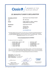 Manufacturer Declaration for Quick Couplers HC404-H2 & HC404, HC306, HC308